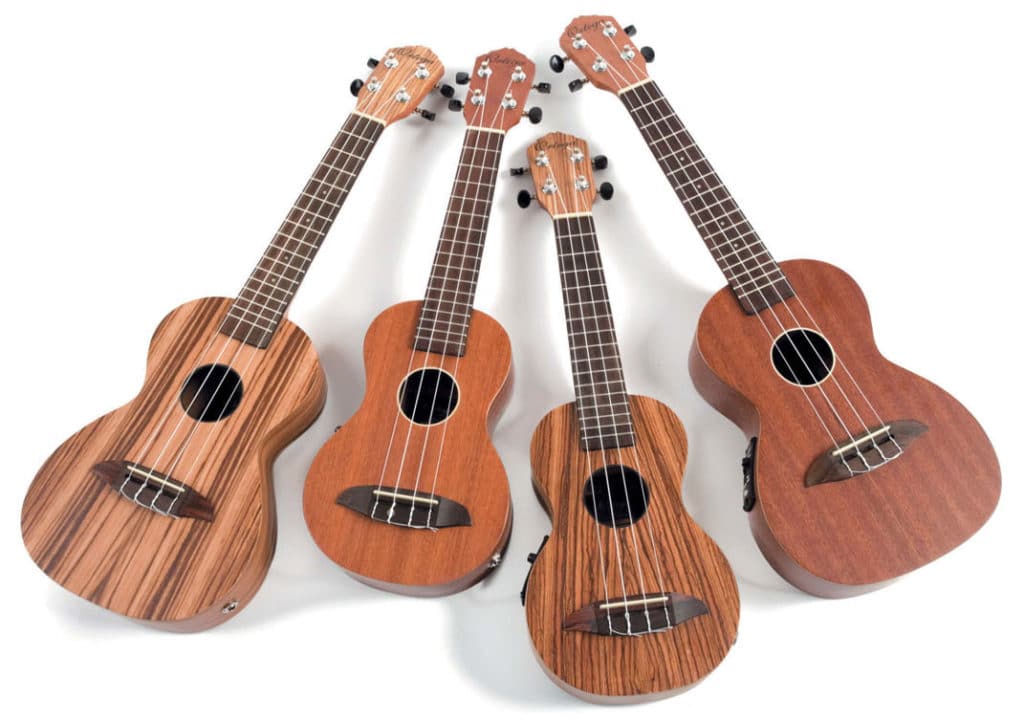 Vier Ukulelen von Ortega