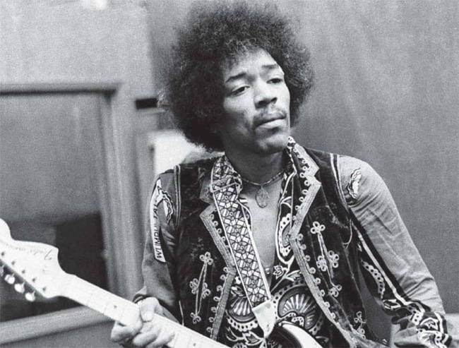 Jimi Hendrix in Schwarzweiß