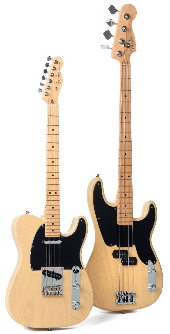 Fender Telecaster und Precision Bass, stehend