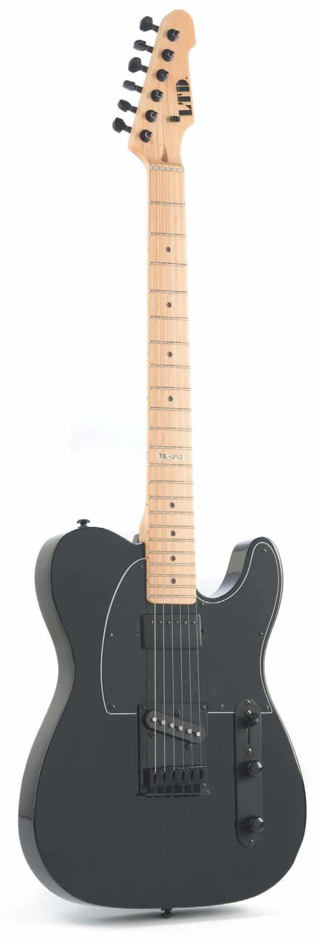 E-Gitarre im Telecaster-Style von LTD, schwarz, stehend